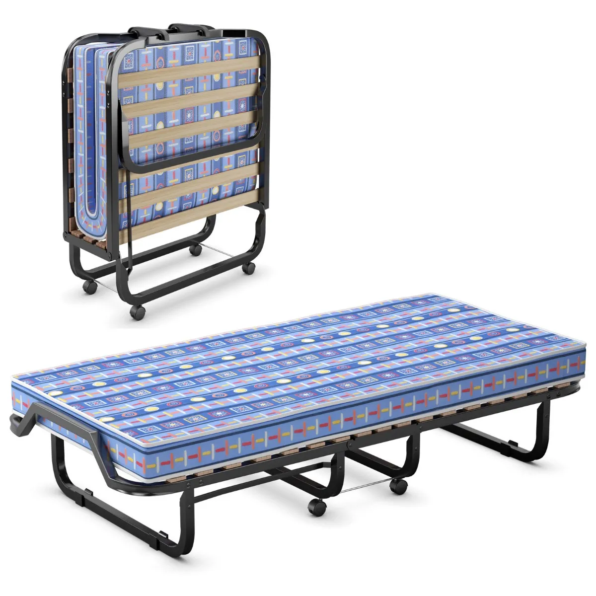 80 x 200 cm Logeerbed Inklapbaar Opvouwbaar Vouwbed met Matras van Traagschuim Opklapbed met Stevig Stalen Frame (Blauw)