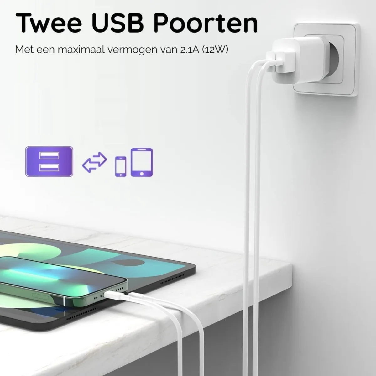 IPHONE OPLADER MET 2X LIGHTNING KABEL  3 METER  2.1A SNELLADER  VOOR APPLE IPHONE EN APPLE IPAD  APPLE OPLADER  APPLE KABEL
