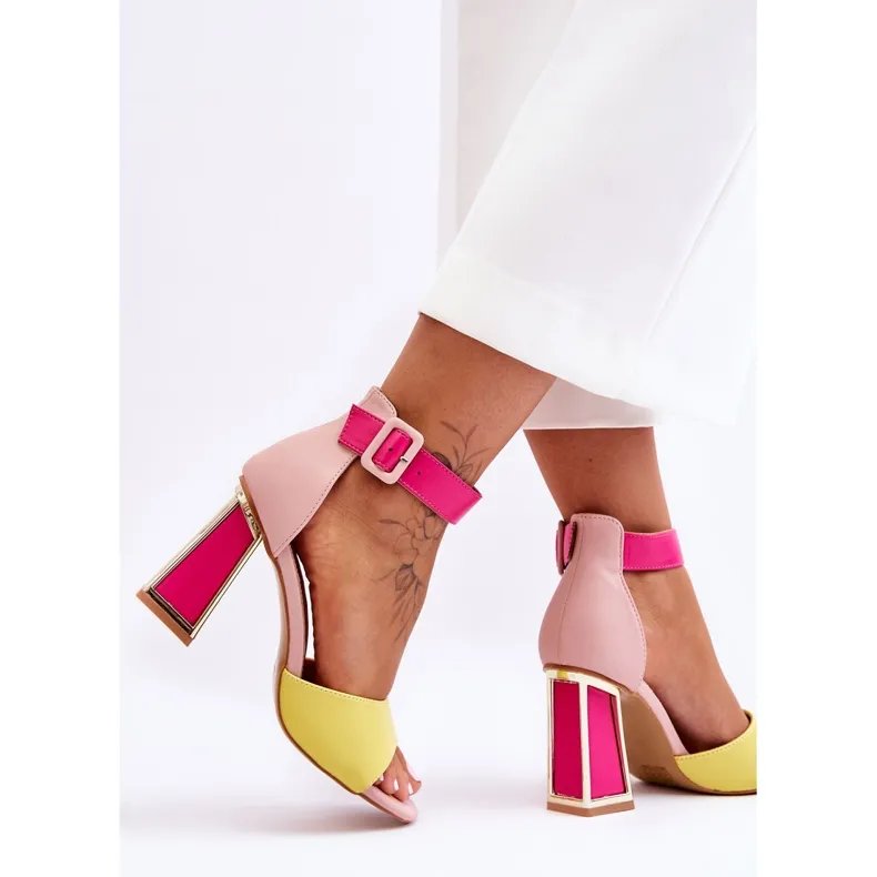 PS1 Elegante hoge hakken sandalen roze en geel Sorel